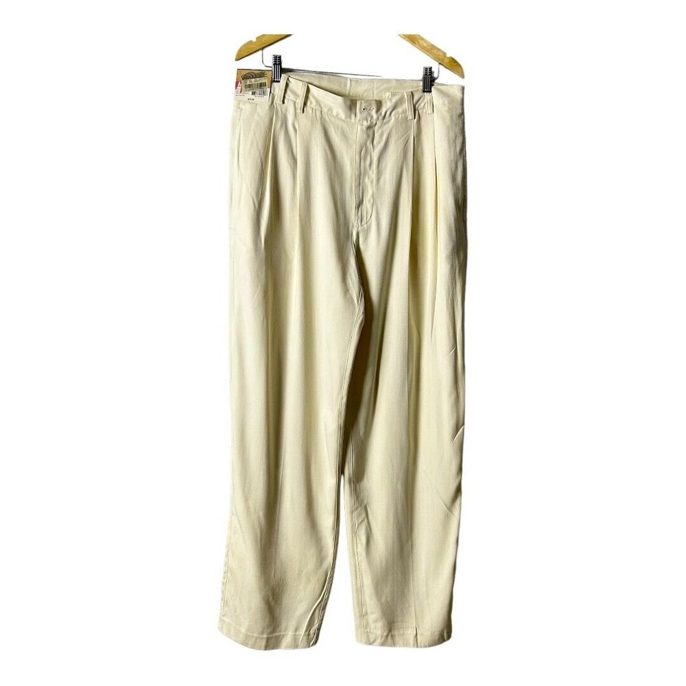 NWT Caribbean White Silk Pleated Front Relaxed Fit Casual Dress Pants‎ 36W 32L